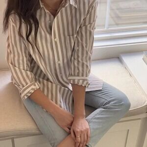 Citizen Of Humanity Kayla Button Up Shirt Women's Tan Striped Sz Small